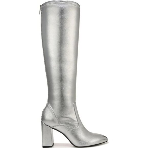 Franco Sarto Womens Katherine Knee High Heeled Boots Silver Metallic Stretch 10 - Picture 3 of 5